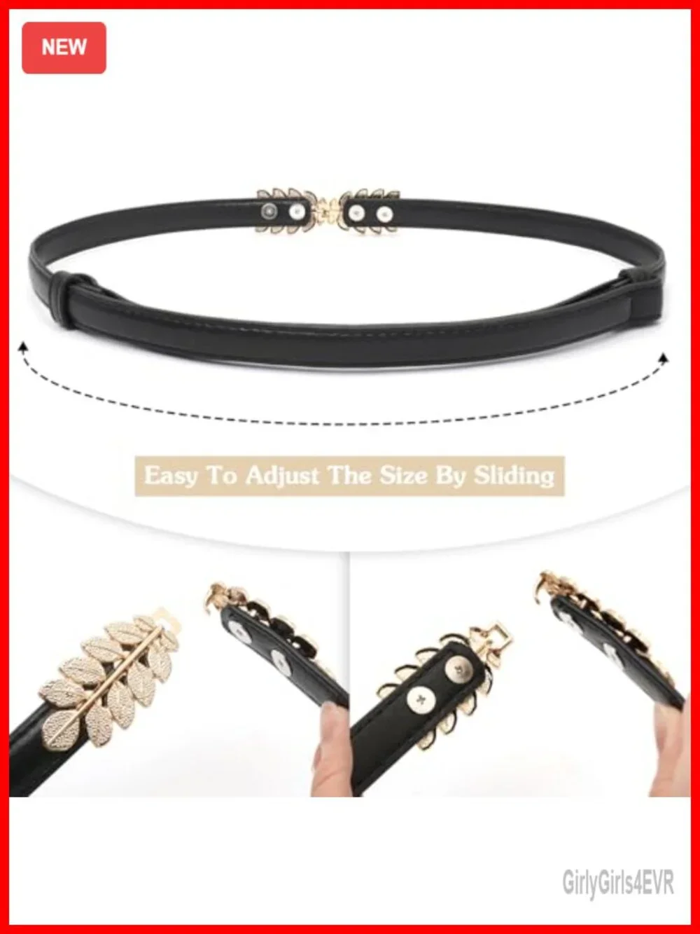 Women Skinny Belt with Gold Buckle Faux Leather Dress Waist Belt